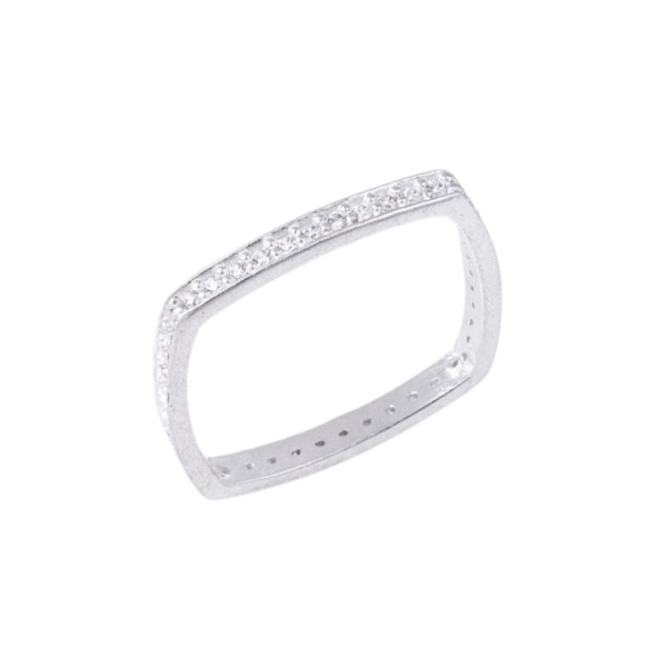 ANEL QUADRADO CRAVEJADO C/MICROZIRC1,25M, PRATA 925, HIPOALÉRGICO