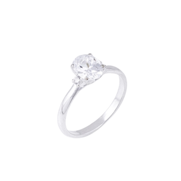 ANEL ARO LISO ZIR CRED 2 M ZIRC OVAL 6X8 C PRATA 925, HIPOALÉRGICO