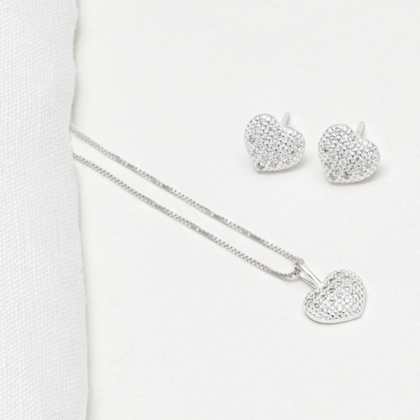 CONJUNTO CORAÇÃO MICRO ZIRC 1M CRISTAL/COLOR PRATA 925- HIPOALERGÊNICO - Image 2