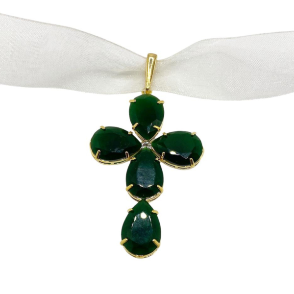 CHOKER FITA PINGENTE CRUZ C/ PEDRA