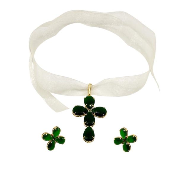 CHOKER FITA PINGENTE CRUZ C/ PEDRA