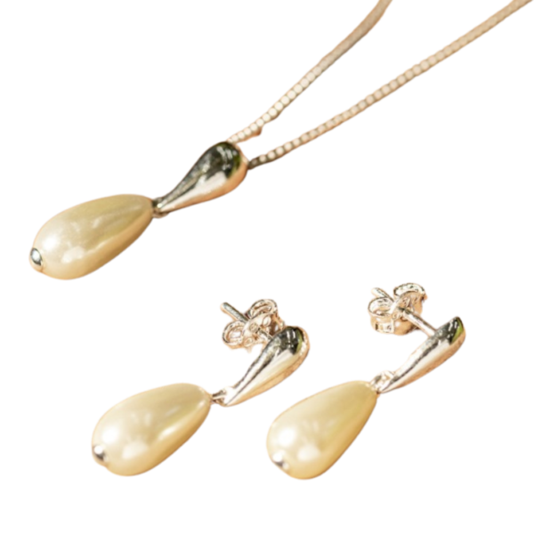 CONJUNTO VENEZV BS GOTA LISA PÉROLA GOTA PRATA 925- HIPOALERGÊNICO