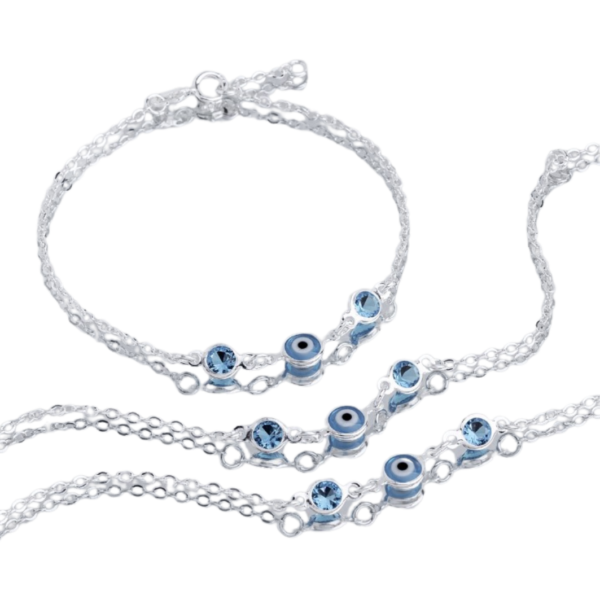 PULSEIRA CORELO OLHO GREGO 5M 2 ZIRC 5M 20CM PRATA 925- HIPOALERGÊNICO