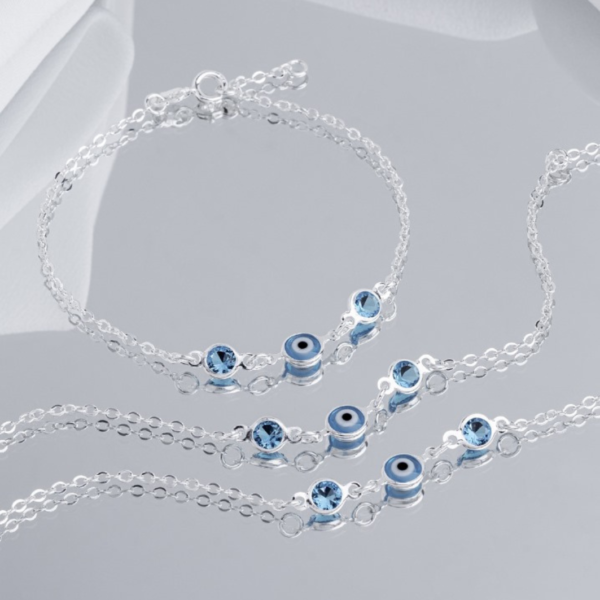 PULSEIRA CORELO OLHO GREGO 5M 2 ZIRC 5M 20CM PRATA 925- HIPOALERGÊNICO - Image 2