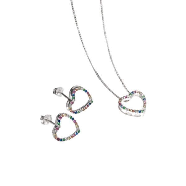 CONJUNTO VENEZVA-12 CORAÇÕES MICRO ZIRC 1,25M PRATA 925- HIPOALERGÊNICO