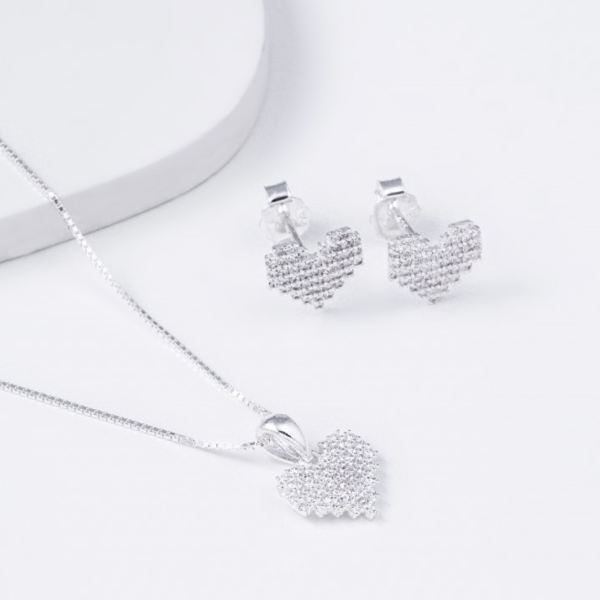 CONJUNTO VENEZV- CORAÇÃO MICRO ZIRC 1M COL PRATA 925- HIPOALERGÊNICO - Image 2