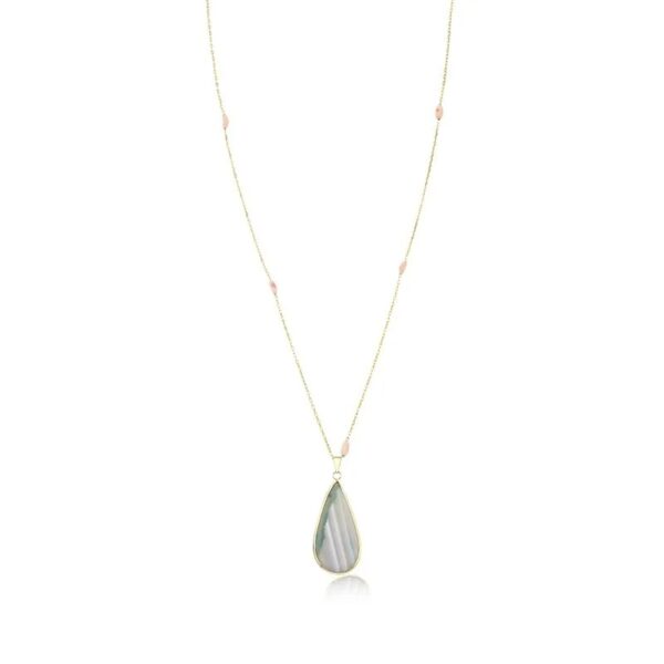 COLAR RINCAWESKY LONGO CORAL COM PEDRA NATURAL EM FORMATO DE GOTA