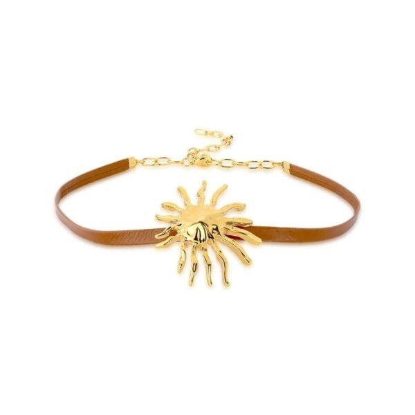 COLAR (CHOCKER) RINCAWESKY SOLARES DE COURO COM DETALHE EM FORMATO DE SOL